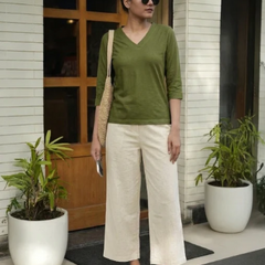 T-Shirt V  Neck Elbow  Sleeve White