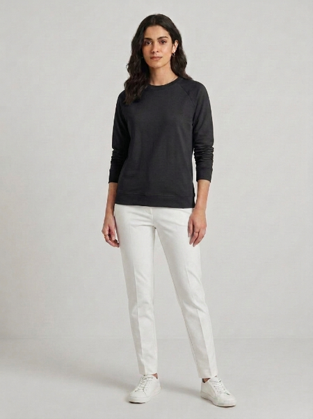 T-Shirt Round Neck Elbow Sleeve Black