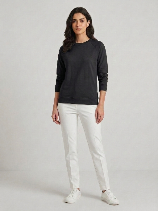 T- Shirt Round Neck Elbow Sleeve Black