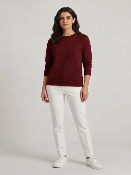 T- Shirt Round Neck Elbow Sleeve Burgundy