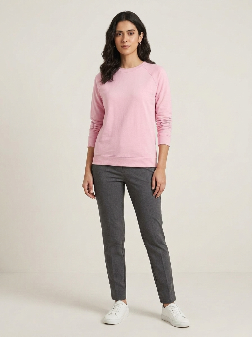 T- Shirt Round Neck Elbow Sleeve Pink