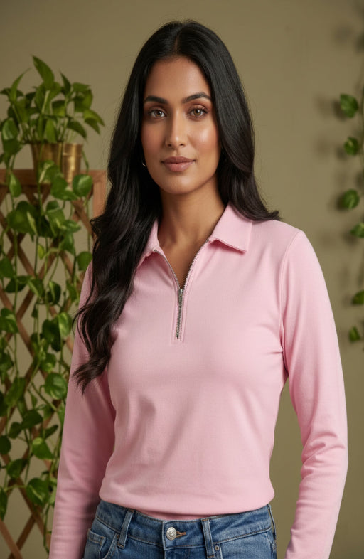 Short  Zippered Shirt Pink