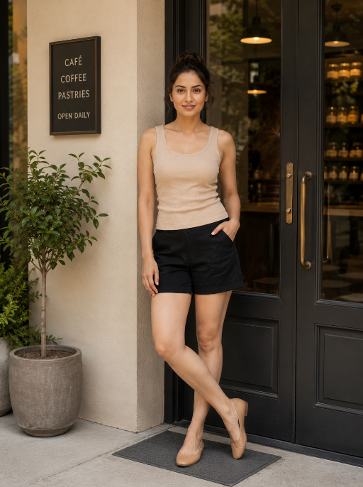 Classic Ribbed Summer Tank Top Beige