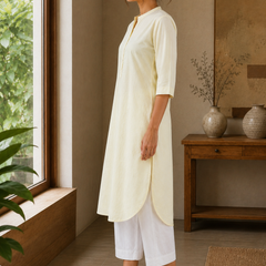 Elegant Ivory Straight Kurta with Wide Leg Pants