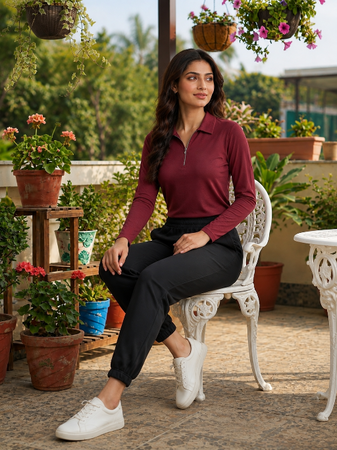 Short  Zippered Shirt Burgundy