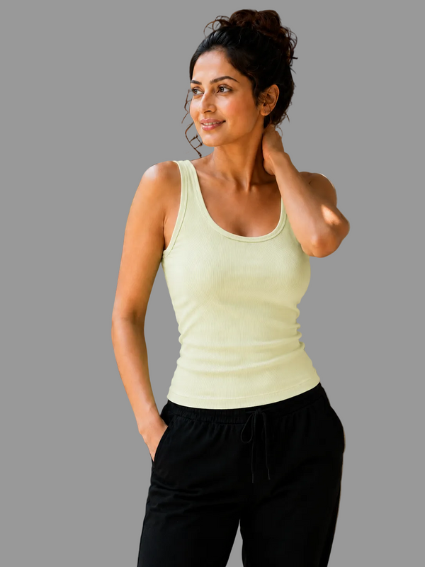 Classic Ribbed Summer Tank Top Light Green