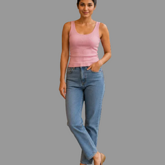 Classic Ribbed Summer Tank Top Light Pink