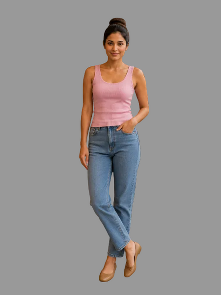 Classic Ribbed Summer Tank Top Light Pink