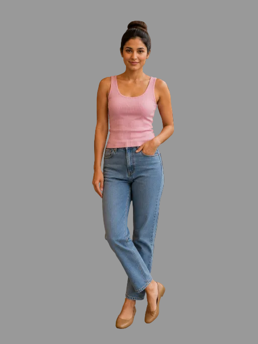 Classic Ribbed Summer Tank Top Light Pink