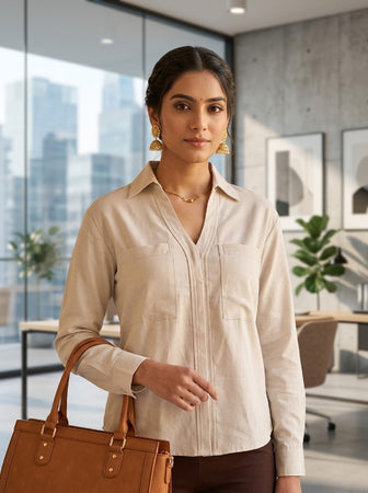 Viscose Cuff Less F/Sleeve Shirt with 2 Pockets