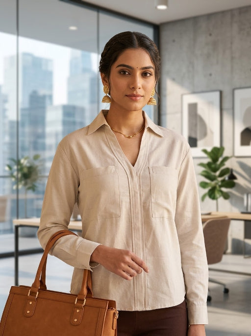 Viscose Cuff Less F/Sleeve Shirt with 2 Pockets