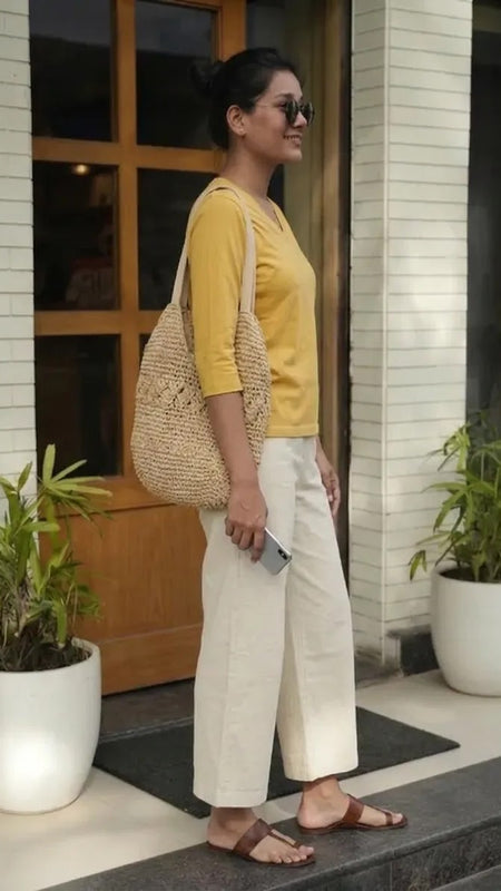 T-Shirt V  Neck Elbow  Sleeve Beige