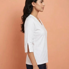 T Shirt Twist V Neck Elbow Slit Sleeve White
