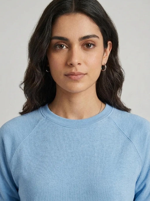 T- Shirt Round Neck Elbow Sleeve  Aqua