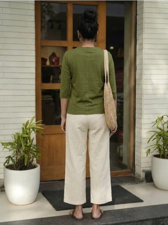 T- Shirt V  Neck Elbow  Sleeve Olive