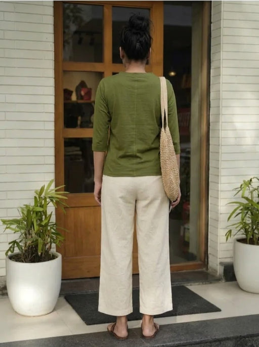 T- Shirt V  Neck Elbow  Sleeve Olive