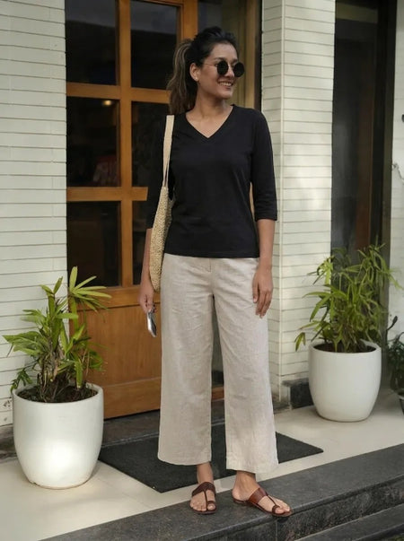 T-Shirt V  Neck Elbow  Sleeve Black