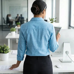 Collor with Long Sleeve Shirt-Chambrey Blue