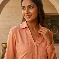 Cuff Less Full Sleeve Shirt with 2 Pockets Light Rust