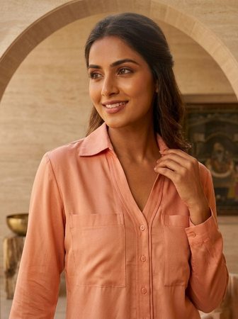 Cuff Less Full Sleeve Shirt with 2 Pockets Light Rust