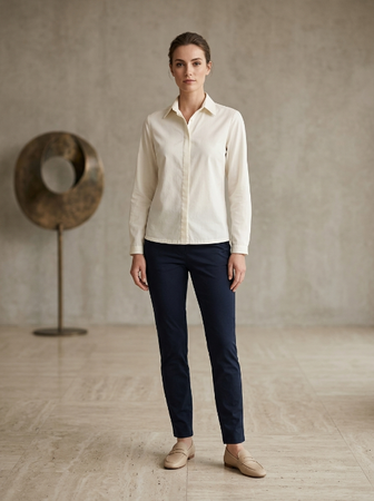 Collor with Long Sleeve Shirt-Chambrey Cream