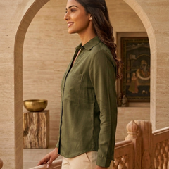 Cuff Less Full Sleeve Shirt with 2 Pockets Olive