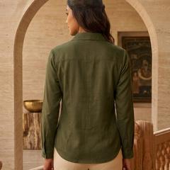 Cuff Less Full Sleeve Shirt with 2 Pockets Olive