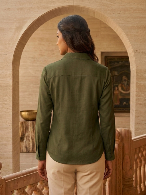 Cuff Less Full Sleeve Shirt with 2 Pockets Olive