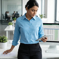 Collor with Long Sleeve Shirt-Chambrey Blue