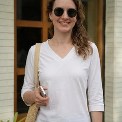 T- Shirt V  Neck Elbow  Sleeve White