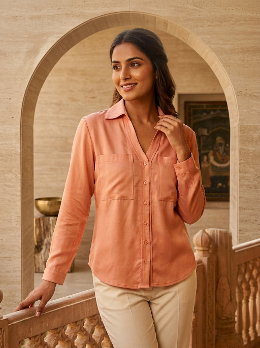 Cuff Less Full Sleeve Shirt with 2 Pockets Light Rust