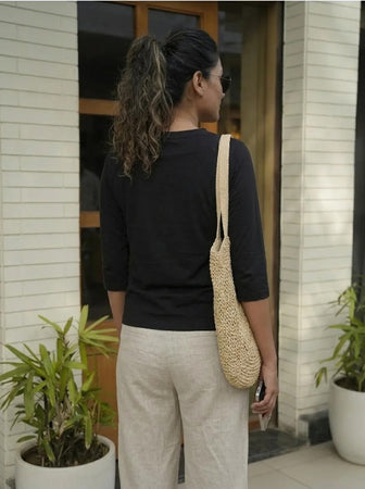 T- Shirt V  Neck Elbow  Sleeve Black