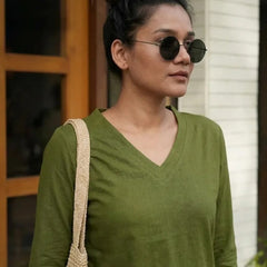 T- Shirt V  Neck Elbow  Sleeve Olive