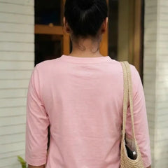 T- Shirt V  Neck Elbow  Sleeve  Pink