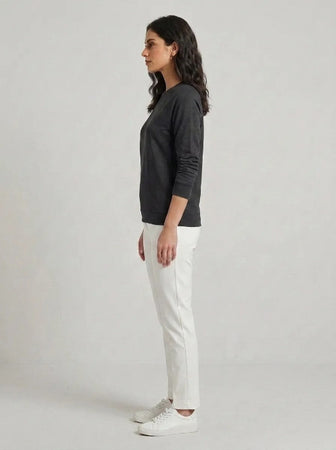 T- Shirt Round Neck Elbow Sleeve Black