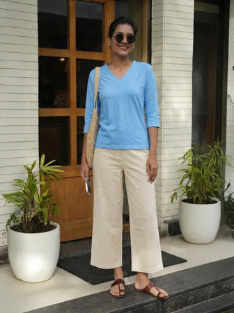 T- Shirt V  Neck Elbow  Sleeve Aqua