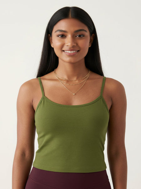 Long Feather Soft Camisole Olive