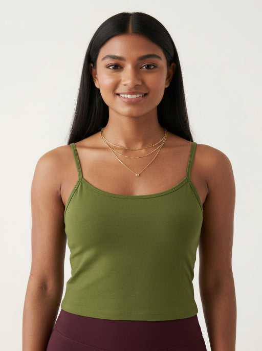 Long Feather Soft Camisole Olive