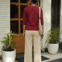 T- Shirt V  Neck Elbow  Sleeve Burgundy
