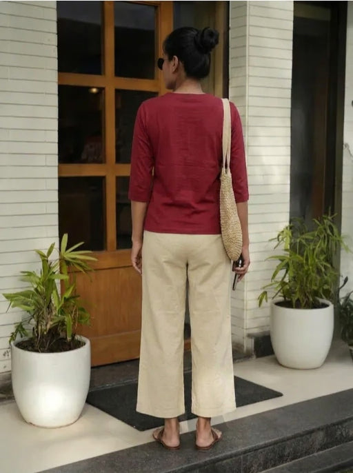 T- Shirt V  Neck Elbow  Sleeve Burgundy