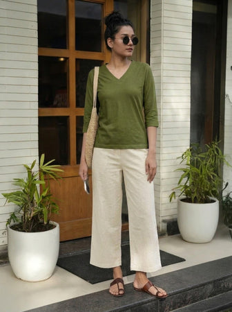 T- Shirt V  Neck Elbow  Sleeve Olive