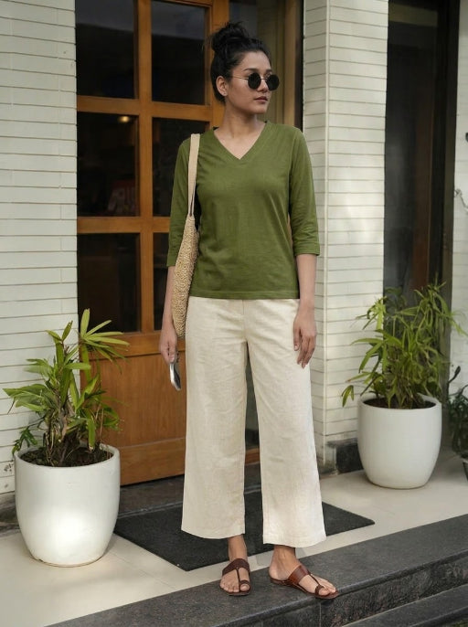 T- Shirt V  Neck Elbow  Sleeve Olive