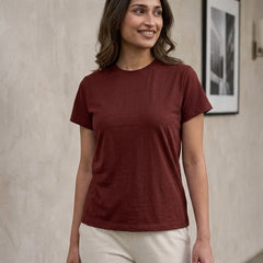 T- Shirt Round Neck Short Sleeve Burgundy