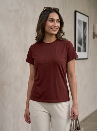T- Shirt Round Neck Short Sleeve Burgundy