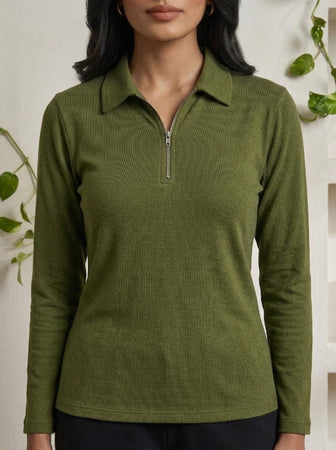 Short  Zippered Shirt Olive