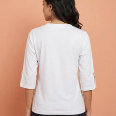 T Shirt Twist V Neck Elbow Slit Sleeve White