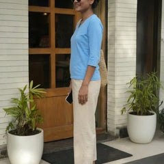 T- Shirt V  Neck Elbow  Sleeve Aqua