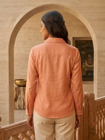 Cuff Less Full Sleeve Shirt with 2 Pockets Light Rust